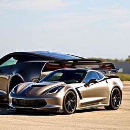 A Chevrolet Corvette C7 Z06 featuring a prominent swan neck wing