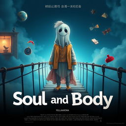 A captivating and humorous movie poster for the comedy-drama film "Soul and Body," exploring the intriguing theme of a deceased person caught between life and death