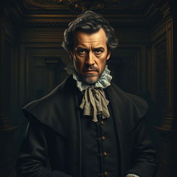 A richly detailed, painterly movie poster in the style of the Dutch Golden Age, portraying Cornelis de Graeff with a serious, focused expression