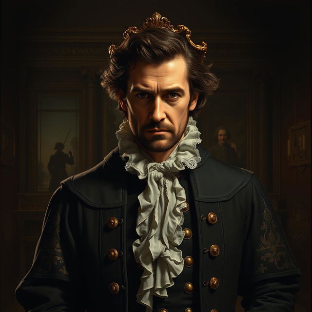 A richly detailed, painterly movie poster in the style of the Dutch Golden Age, portraying Cornelis de Graeff with a serious, focused expression