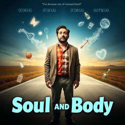 An engaging and humorous movie poster for the comedy-drama film "Soul and Body," featuring the story of a deceased man stuck between life and death