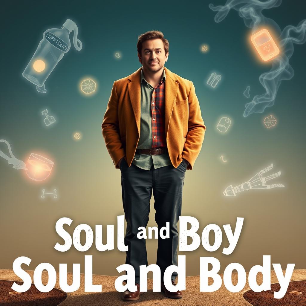 An engaging and humorous movie poster for the comedy-drama film "Soul and Body," featuring the story of a deceased man stuck between life and death