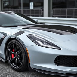 C7 Z06 Corvette with GT3-style vented front fenders, showcasing aggressive aerodynamics and sleek design, in a high-performance automotive setting