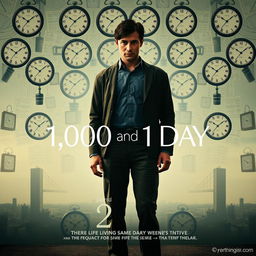 A compelling and introspective movie poster for the drama film "1,000 and 1 Day," which explores the life of a man reliving the same day repeatedly