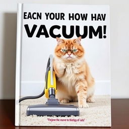 An instructive book cover designed to help readers teach their cats how to vacuum