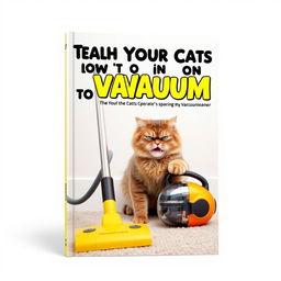 An instructive book cover designed to help readers teach their cats how to vacuum