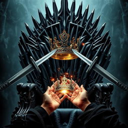 An epic and majestic scene depicting a black and silver throne