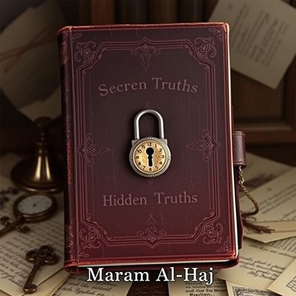 Create a novel cover design featuring a vintage journal with a lock in the center, symbolizing secrets and hidden truths