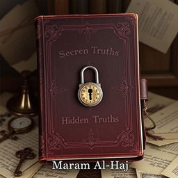 Create a novel cover design featuring a vintage journal with a lock in the center, symbolizing secrets and hidden truths