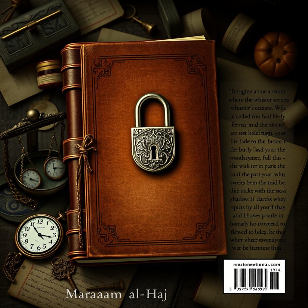 Create a novel cover design featuring a vintage journal with a lock in the center, symbolizing secrets and hidden truths