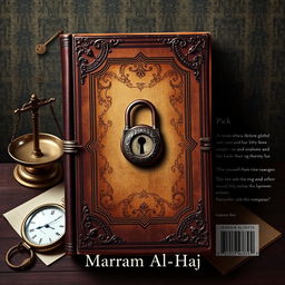 Create a novel cover design featuring a vintage journal with a lock in the center, symbolizing secrets and hidden truths