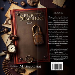 Create a novel cover design featuring a vintage journal with a lock in the center, symbolizing secrets and hidden truths