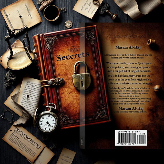 Create a novel cover design featuring a vintage journal with a lock in the center, symbolizing secrets and hidden truths