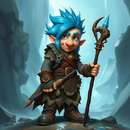 An epic fantasy character inspired by Dungeons and Dragons, featuring striking blue ice hair and big sideburns