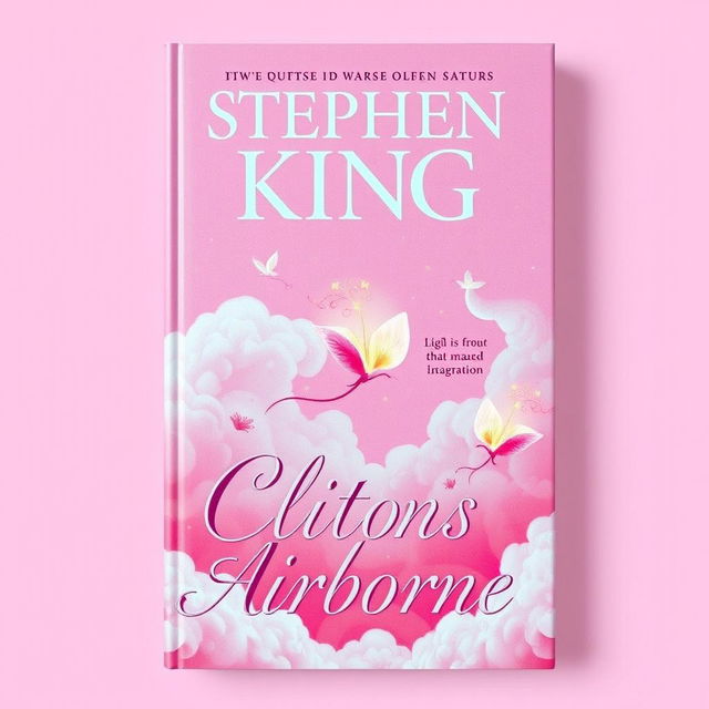 A pink fantasy book cover titled "Clitoris Airborne" by Stephen King