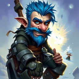 A realistic depiction of an epic Dungeons and Dragons seductive rogue, featuring striking blue ice hair and prominent big sideburns