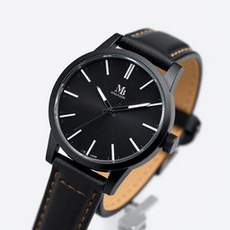 a stylish and modern watch featuring a sleek minimalistic design with a black matte finish, elegant white watch hands, and an uncluttered face