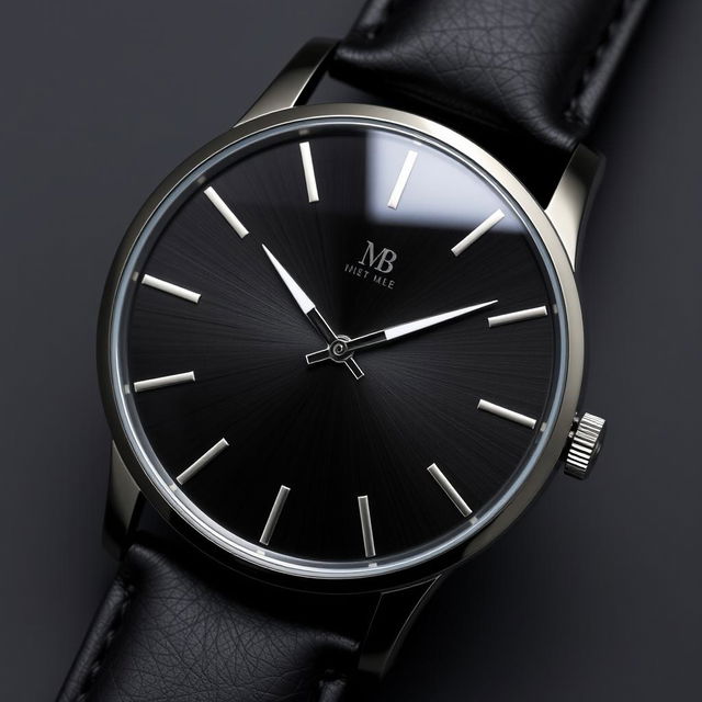 a stylish and modern watch featuring a sleek minimalistic design with a black matte finish, elegant white watch hands, and an uncluttered face