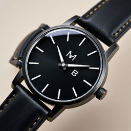 a stylish and modern watch featuring a sleek minimalistic design with a black matte finish, elegant white watch hands, and an uncluttered face