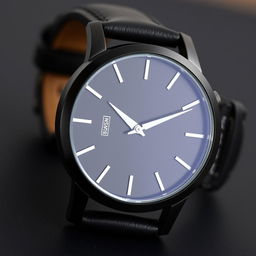 a stylish and modern watch featuring a sleek minimalistic design with a black matte finish, elegant white watch hands, and an uncluttered face