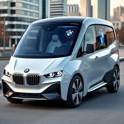 A futuristic and sleek BMW branded commercial vehicle, designed with a blend of elegance and utility