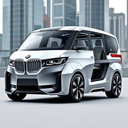 A futuristic and sleek BMW branded commercial vehicle, designed with a blend of elegance and utility