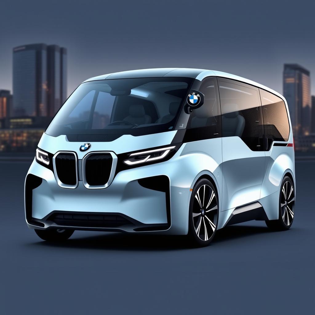 A futuristic and sleek BMW branded commercial vehicle, designed with a blend of elegance and utility