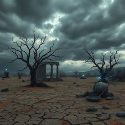 A desolate, ancient landscape evoking the feel of a world forgotten by the divine