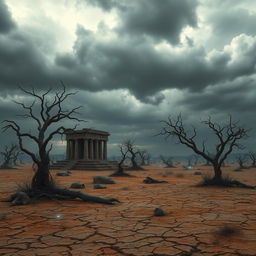 A desolate, ancient landscape evoking the feel of a world forgotten by the divine