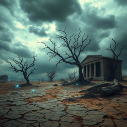 A desolate, ancient landscape evoking the feel of a world forgotten by the divine