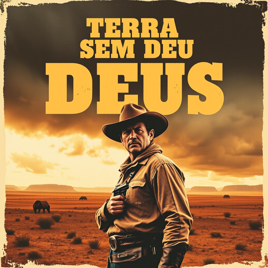 vintage 1960s film poster design for a fictional movie titled "Terra Sem Deus"