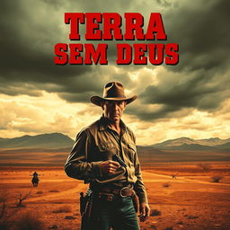 vintage 1960s film poster design for a fictional movie titled "Terra Sem Deus"