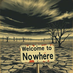 A vintage 1960s-style poster depicting a barren, godless land