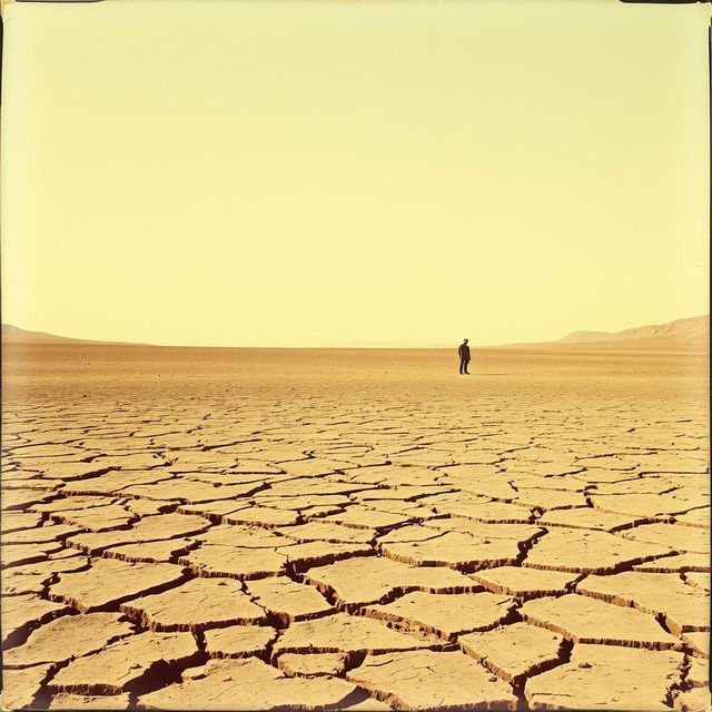 A vintage 1960s-inspired image of a barren land, evoking a sense of desolation and abandonment as if devoid of divine presence