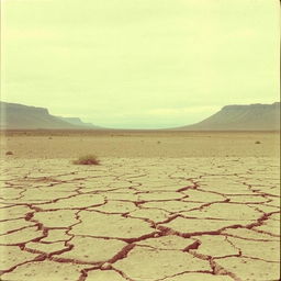 A vintage 1960s-inspired image of a barren land, evoking a sense of desolation and abandonment as if devoid of divine presence