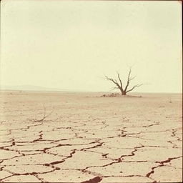 A vintage 1960s-inspired image of a barren land, evoking a sense of desolation and abandonment as if devoid of divine presence