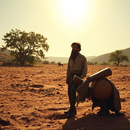 A scene set in the 1960s depicting a cangaceiro in the northeastern hinterlands of Brazil