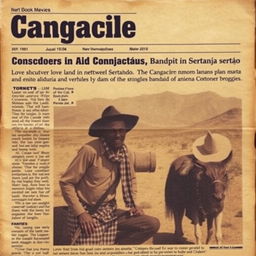 A vintage 1960s newspaper-style image depicting a cangaceiro (bandit of the Brazilian backlands) in the arid northeastern sertão