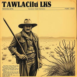 A vintage 1960s newspaper-style image depicting a cangaceiro (bandit of the Brazilian backlands) in the arid northeastern sertão