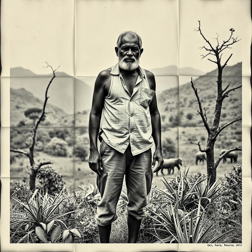 A black and white image reminiscent of a very old newspaper from the 1960s, depicting a cangaceiro in the Northeast Brazilian sertão