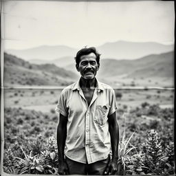 A black and white image reminiscent of a very old newspaper from the 1960s, depicting a cangaceiro in the Northeast Brazilian sertão