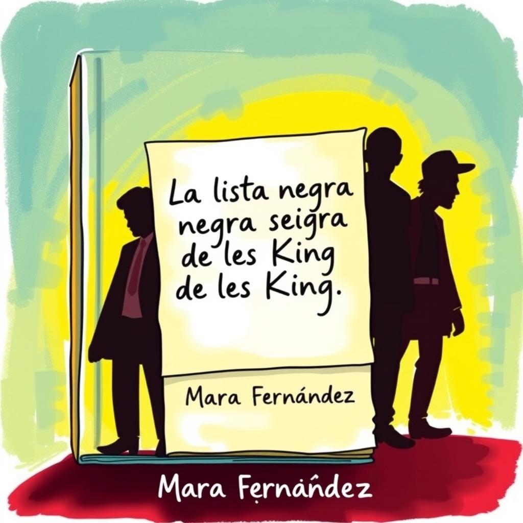 A vibrant and animated book cover featuring a blank note as the title space, where "La lista negra de los King" will be written