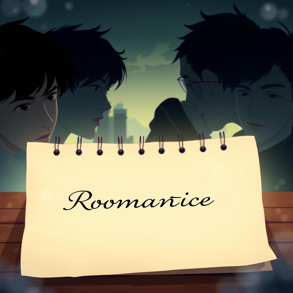 An enchanting animated cover for a romantic novel, featuring a blank note in the foreground with elegant lettering displaying the title