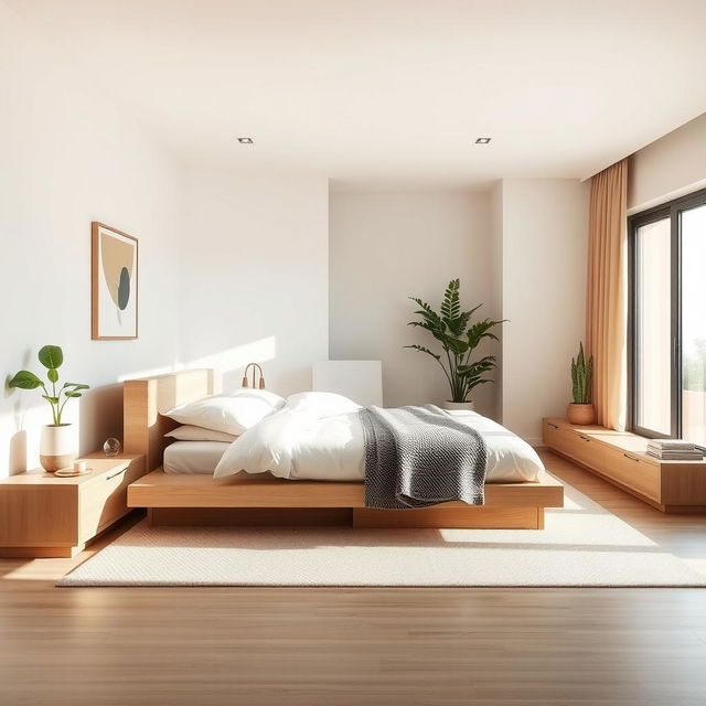 A bedroom designed in the Montesoli style, embodying a sleek and minimalist aesthetic