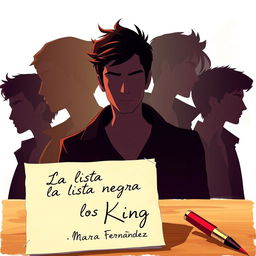 An animated cover for a romantic novel titled "La lista negra de los King" by Mara Fernández