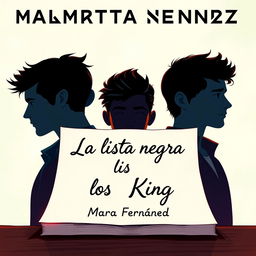 An animated cover for a romantic novel titled "La lista negra de los King" by Mara Fernández