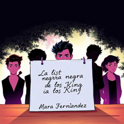 An animated cover for a romantic novel titled "La lista negra de los King" by Mara Fernández