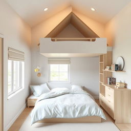 A boy's bedroom designed in the Montesoli style, featuring a creative and space-efficient layout