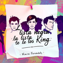 A vibrant animated cover for a romantic novel titled "La lista negra de los King", authored by Mara Fernández