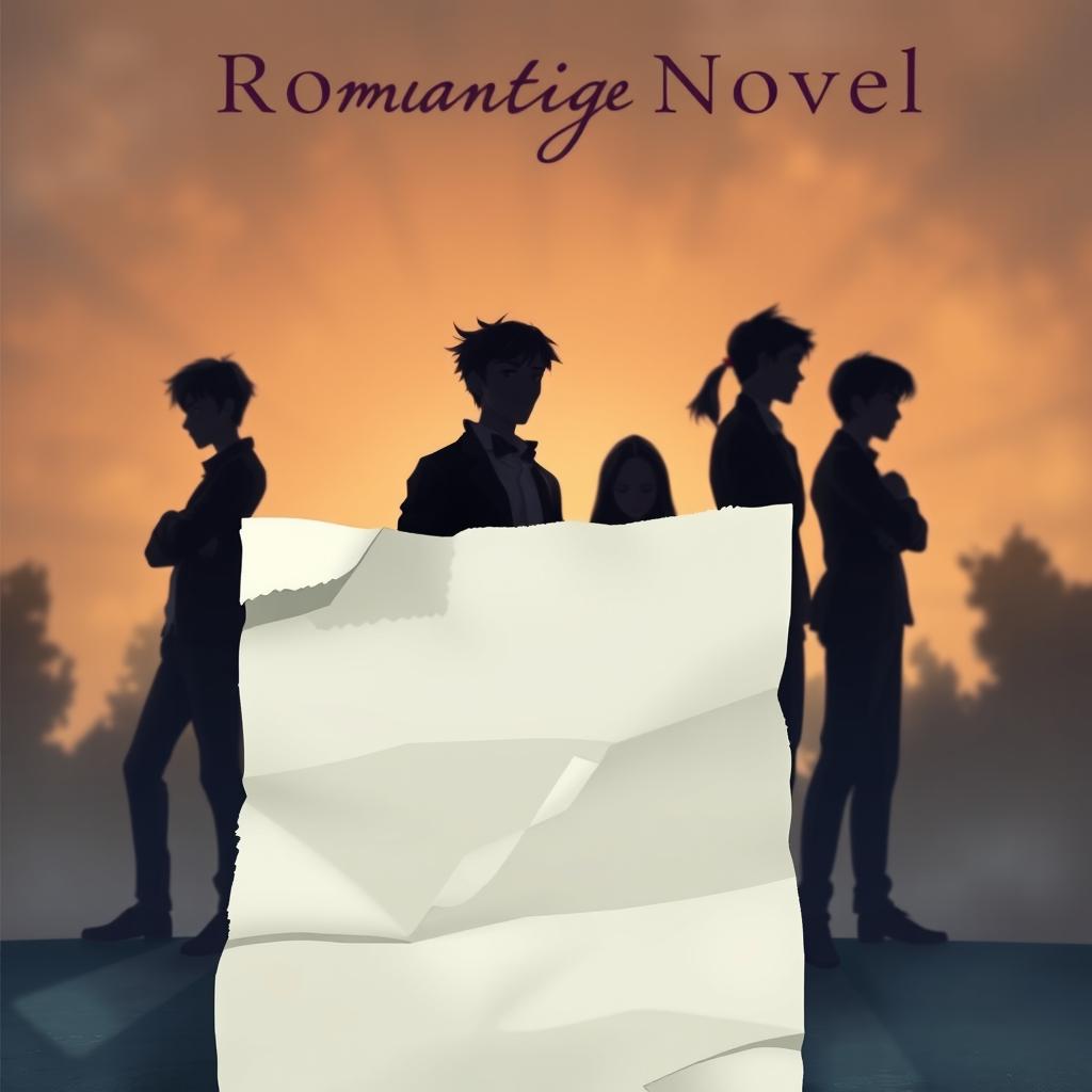 A captivating animated cover for a romantic novel featuring a crumpled blank note in the foreground